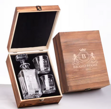 Load image into Gallery viewer, 3 PC DECANTER SET WITH 2 GLASSES AND WOODEN BOX