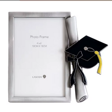 Load image into Gallery viewer, Brushed Silver Grad Cap and Diploma photo frame