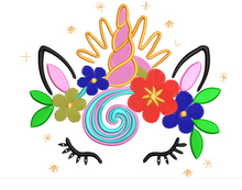 Load image into Gallery viewer, Floral Unicorn Face -Rainbow Swirl Blanket