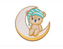 Load image into Gallery viewer, Sleepy Teddy bear on the Moon-Blue