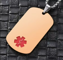 Load image into Gallery viewer, Medical Alert Pendant Necklace- Dog Tag Stainless Steel Black, Gold and Black