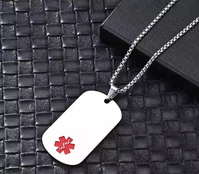 Medical Alert Pendant Necklace- Dog Tag Stainless Steel Black, Gold an ...
