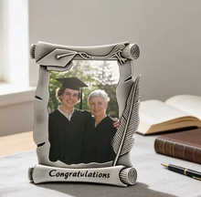 Load image into Gallery viewer, Pewter Graduation Scroll and Feather Photo Frame