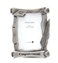 Load image into Gallery viewer, Pewter Graduation Scroll and Feather Photo Frame