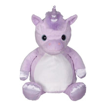Load image into Gallery viewer, Stuffed unicorn toy with violet fur and purple accents | Soft plush unicorn with embroidered eyes and a purple horn | Violet unicorn plush toy with a friendly smile | Unicorn buddy toy in shades of violet and purple | Cuddly unicorn plush with a soft, purple mane