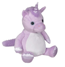 Load image into Gallery viewer, Stuffed unicorn toy with violet fur and purple accents | Soft plush unicorn with embroidered eyes and a purple horn | Violet unicorn plush toy with a friendly smile | Unicorn buddy toy in shades of violet and purple | Cuddly unicorn plush with a soft, purple mane