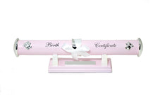Load image into Gallery viewer, Personalized birth certificate tube with stand for baby keepsakes in Canada