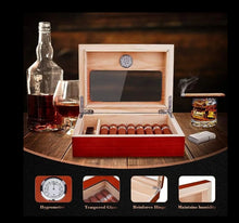 Load image into Gallery viewer, Cigar Humidor Box – Glass Top Humidor with Hygrometer Humidifier