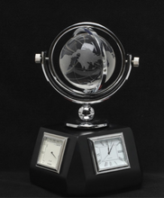 Load image into Gallery viewer, Executive Crystal Globe Weather Station with Analog Clock - Black and Chrome Finish