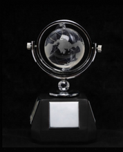Load image into Gallery viewer, Executive Crystal Globe Weather Station with Analog Clock - Black and Chrome Finish