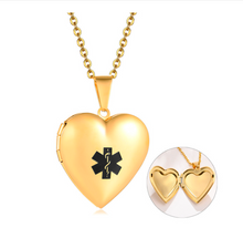 Load image into Gallery viewer, Heart Medical Alert Locket Necklace | Necklace online Calgary | Necklace online Canada | | Engraver in Calgary | Best engraver in Canada | Online Gift shop Calgary | Online gift shop Canada