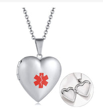 Load image into Gallery viewer, Heart Medical Alert Locket Necklace | Necklace online Calgary | Necklace online Canada | | Engraver in Calgary | Best engraver in Canada | Online Gift shop Calgary | Online gift shop Canada