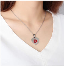 Load image into Gallery viewer, Medical Alert Heart Pendant Necklace- Silver | Necklace online in Canada | Necklaces online Calgary| Engraver in Calgary | Best engraver in Canada | Online Gift shop Calgary | Online gift shop Canada
