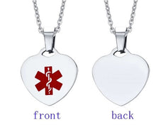Load image into Gallery viewer, Medical Alert Heart Pendant Necklace- Silver | Necklace online in Canada | Necklaces online Calgary| Engraver in Calgary | Best engraver in Canada | Online Gift shop Calgary | Online gift shop Canada