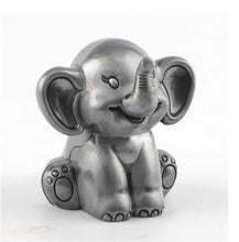 Load image into Gallery viewer, Pewter Elephant Money Bank | Engraver in Canada | Gift Shop in Calgary | Unique keepsake | Handcrafted pewter | Elephant figurine | Coin savings | Decorative money bank | Artisanal craftsmanship | Animal lover's delight | Savings decor | Canadian craftsmanship | Calgary gift idea | Premium pewter | Functional art | Home decor accent | Elephant themed gift | Hand-engraved detail | Calgary souvenir | Practical elegance