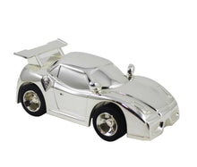 Load image into Gallery viewer, Silver-plated sports car money bank | Engraver in Canada | Gift shop in Calgary | Unique piggy bank | Automotive-inspired savings | Sleek design | Perfect for car enthusiasts | Decorative and functional | Ideal gift for all ages | Premium craftsmanship | High-quality materials | Handcrafted in Canada | Stylish home décor accent | Encourages saving habits | Adds a touch of luxury to any room | Exclusive collector's item