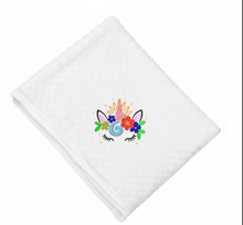 Load image into Gallery viewer, Floral Unicorn Face -Rainbow Swirl Blanket