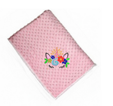 Load image into Gallery viewer, Floral Unicorn Face -Rainbow Swirl Blanket