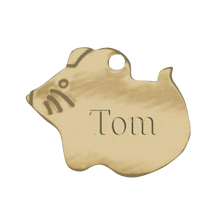 Load image into Gallery viewer, brass gold mouse shaped pet tag engravable in Canada