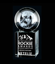 Load image into Gallery viewer, Crystal Globe Award | Engraved Glass Awards | Engraver in Canada | Gift Shop in Calgary | Recognition Trophies | Customized Glass Trophies | Personalized Awards | Corporate Gifts | Premium Glassware | Achievement Awards | Elegant Glass Sculptures | Bespoke Engraving Services | Calgary Engraving Specialists | Unique Glass Art | Customized Crystal Gifts | Canadian Engraving Expertise | Calgary Gift Store | Quality Glass Crafts | Professional Engraving Services | Handcrafted Glass Awards