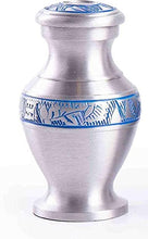 Load image into Gallery viewer, Mini Urn in Silver with Blue Design for Cremation ashes and Memorial keepsakes in Canada