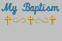 Load image into Gallery viewer, My Baptism Custom Blanket with Gold Cross | Engraver in Canada | Gift shop in Calgary | Personalized Baptism Blanket | Unique Baptism Gift | Customized Blanket with Cross Design | Special Baptism Keepsake | Engraved Blanket for Baptism | Embroidered Baptism Gift | Canadian Engraving Services | Calgary Gift Store | Religious Blanket with Customization | Meaningful Baptism Present | Handcrafted Baptismal Blanket | Custom Embroidery for Baptism | High-Quality Blanket for Christening