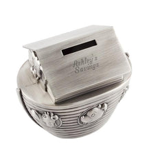 Load image into Gallery viewer, Noah&#39;s Ark Money Bank | Engraved in Canada | Religious Gift | Engraver in Canada | Gift Shop in Calgary | Animal-themed Money Box | Personalized Savings Bank | Handcrafted Ark Design | Unique Religious Keepsake | Custom Engraved Piggy Bank | Artisanal Gift for All Ages | Canadian Engraving Specialist | Calgary-based Gift Store | Noah&#39;s Ark Décor | Religious Symbolic Bank | Precious Animal Coin Bank | Calgary Engraving Expertise | Memorable Religious Present | Symbolic Money Holder
