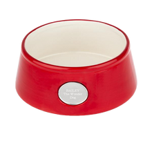 Load image into Gallery viewer, Red Ceramic Pet Bowl with Engravable Plate