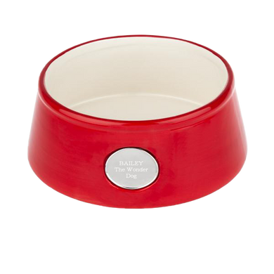 Red Ceramic Pet Bowl with Engravable Plate