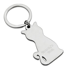 Load image into Gallery viewer, Shiny Silver Cat Keychain engravable