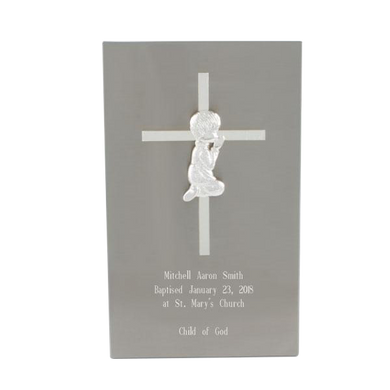 Stainless Steel Cross Plaque for Boys | Engraver in Canada | Gift Shop in Calgary | Religious Gift Collection | Personalized Cross Design | Custom Engraving | Meaningful Religious Keepsake | Stainless Steel Religious Plaque | Boy's Baptism Gift | Communion Memento | Christian Symbol | Religious Decor | Calgary Engraved Gifts | Canadian Engraving Services | Stainless Steel Religious Art | Unique Cross Design | Quality Craftsmanship