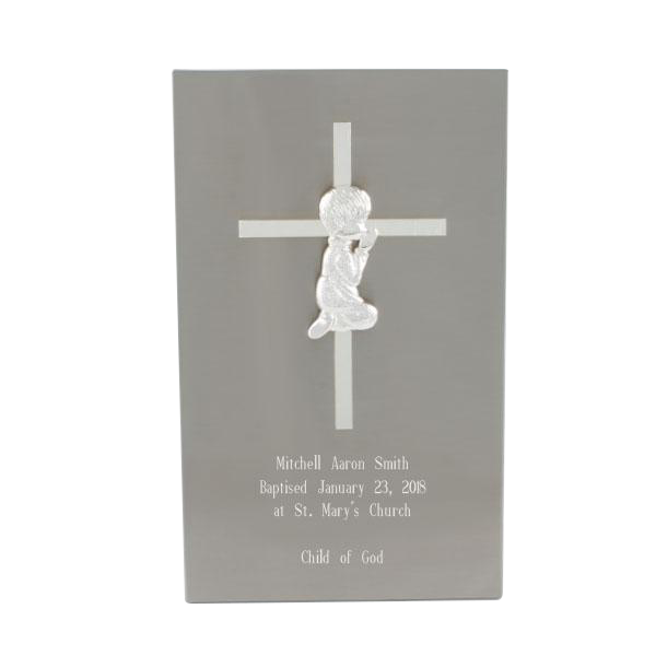 Stainless Steel Cross Plaque for Boys | Engraver in Canada | Gift Shop in Calgary | Religious Gift Collection | Personalized Cross Design | Custom Engraving | Meaningful Religious Keepsake | Stainless Steel Religious Plaque | Boy's Baptism Gift | Communion Memento | Christian Symbol | Religious Decor | Calgary Engraved Gifts | Canadian Engraving Services | Stainless Steel Religious Art | Unique Cross Design | Quality Craftsmanship