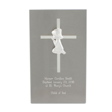 Load image into Gallery viewer, Stainless Steel Cross Plaque for Girls | Engraver in Canada | Gift Shop in Calgary | Religious Gift for Her | Custom Engraved Cross | Personalized Religious Plaque | Stainless Steel Christian Keepsake | Unique Religious Gift | Commemorative Cross for Girls | Engraved Cross Wall Decor | Christian Symbol Plaque | Religious Décor for Girls | Customizable Cross Gift | Meaningful Religious Present | Stainless Steel Religious Plaque