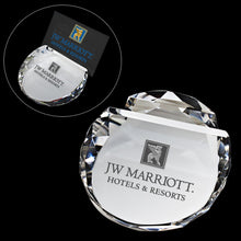 Load image into Gallery viewer, ROUND GLASS CRYSTAL BUSINESS CARD HOLDER PAPERWEIGHT