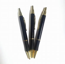 Load image into Gallery viewer, Norwood Ambassador Pen with black barrel and gold accents | Elegant pen with comfort rubber grip | Black ink pen with medium point | Personalized gift pen | Professional writing instrument | Custom engraved pen for special occasions