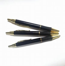 Load image into Gallery viewer, Norwood Ambassador Pen with black barrel and gold accents | Elegant pen with comfort rubber grip | Black ink pen with medium point | Personalized gift pen | Professional writing instrument | Custom engraved pen for special occasions