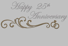 Load image into Gallery viewer, Happy 25th Anniversary Blanket with Custom Swirl Design | Personalized 25th Anniversary Blanket in Silver Swirl | Custom Embroidered Silver Anniversary Blanket | Elegant Silver Swirl Happy 25th Anniversary Blanket | Detailed View of Custom 25th Anniversary Blanket in Silver