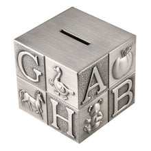 Load image into Gallery viewer, Pewter Baby Block Money Bank.