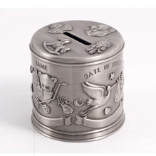 Load image into Gallery viewer, Round Pewter Stork Money Bank