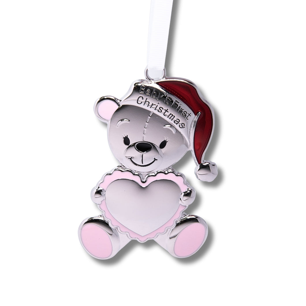 Baby's First Christmas Teddy Bear  Ornament- PINK