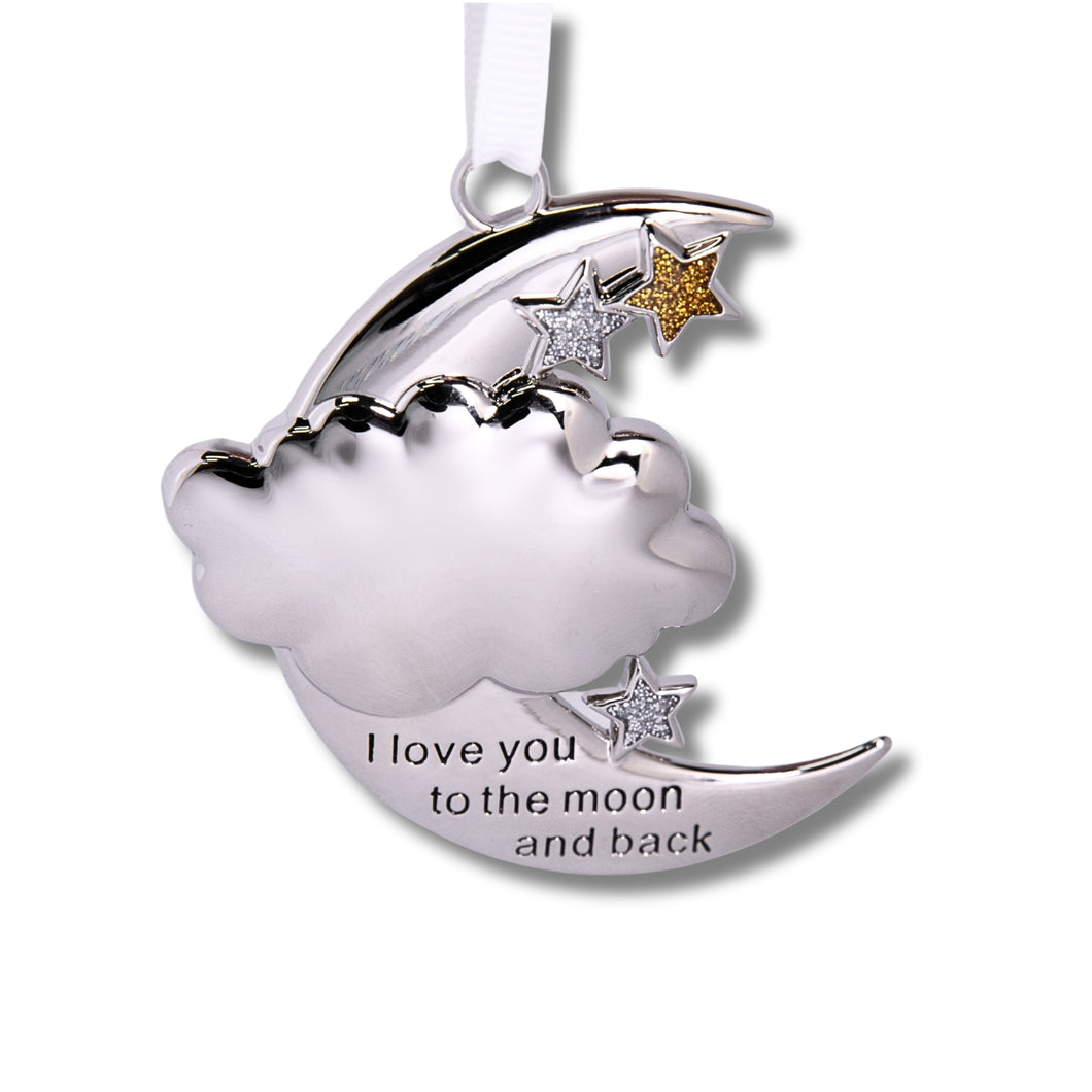 Metal  Ornament Love you to the moon and Back - Silver and Gold glitter star