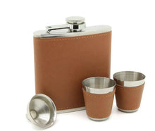 Load image into Gallery viewer, LEATHERETTE FLASK GIFT SET- Congac Brown
