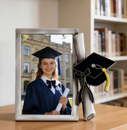 Brushed Silver Grad Cap and Diploma photo frame