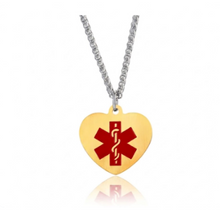Load image into Gallery viewer, Large Gold Heart Medical Alert pendant with silver chain
