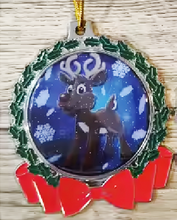Load image into Gallery viewer, Whimsical Reindeer Holiday Wreath Ornament

