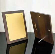 Load image into Gallery viewer, Walnut wood plaque with Gold plate screw detail
