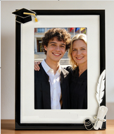 Graduation Black border with white scroll and quill