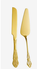 Load image into Gallery viewer, Vintage-Inspired Gold Cake Knife and Server Set
