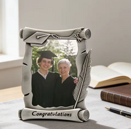 Pewter Graduation Scroll  and Feather Photo Frame