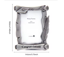 Load image into Gallery viewer, Pewter Graduation Scroll  and Feather Photo Frame
